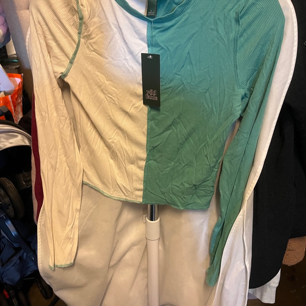 Wild Fable Cream Asymmetrical Polo Long Sleeve Top